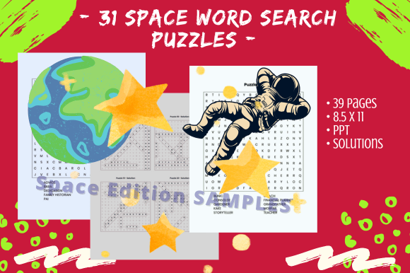 Elevate Your KDP Activity Book with 31 Assorted Space Word Search Puzzles