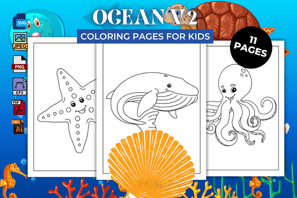 Ocean V2 Coloring Pages for KDP Publishing Projects