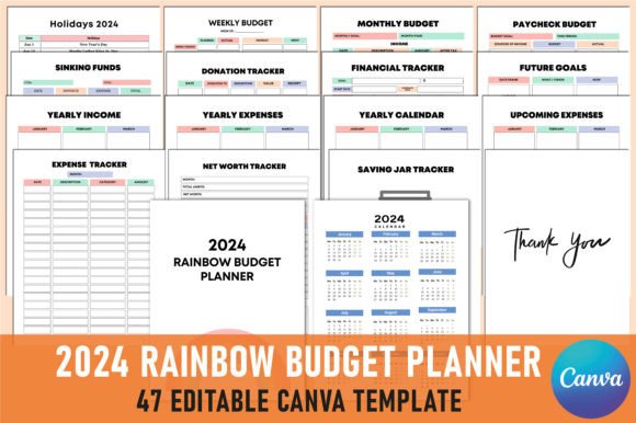 Transform Your Finances with the Editable 2024 Rainbow Budget Planner KDP: A Complete Customizable System